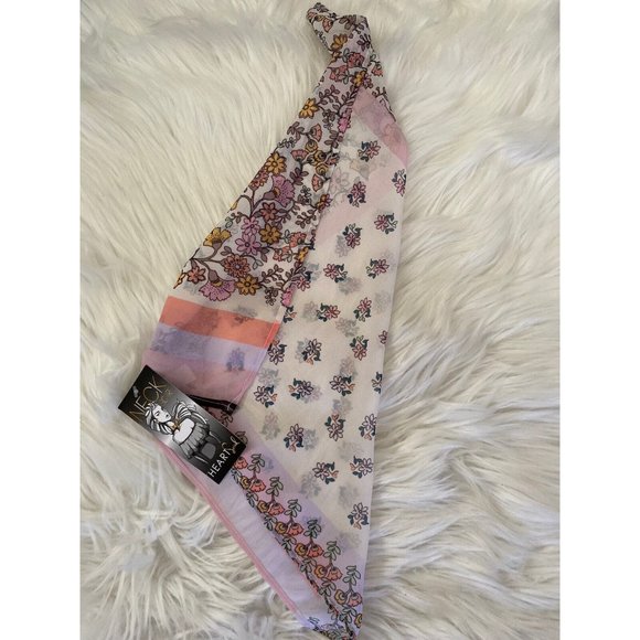 NWT Heart Soul Square Flowered Retro Neck Head Scarf Pastel Colors Pink 16"x16" - Picture 3 of 12